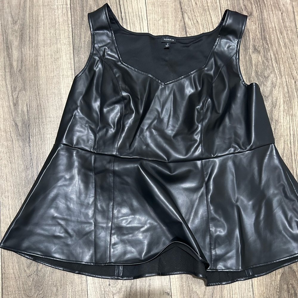 Torrid Black Faux Leather Peplum Top